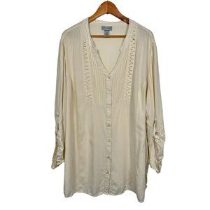 Catherines 3X Blouse Rayon Top Boho Button Down Relaxed Long Sleeve V-Neck